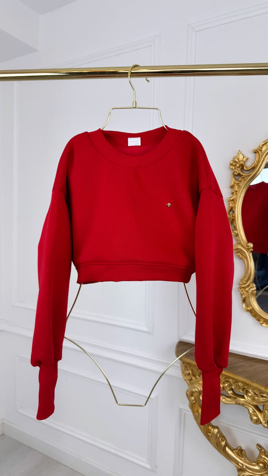 Cropped Blouse with Satin Interior RED