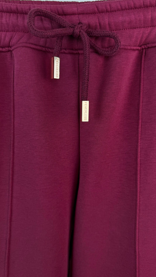 Pantaloni " BLUSH " Flauşați Largi Drepți BURGUNDY