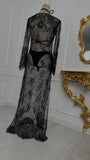 Rochie lungă din dantelă cu mâneca lungă NEGRU