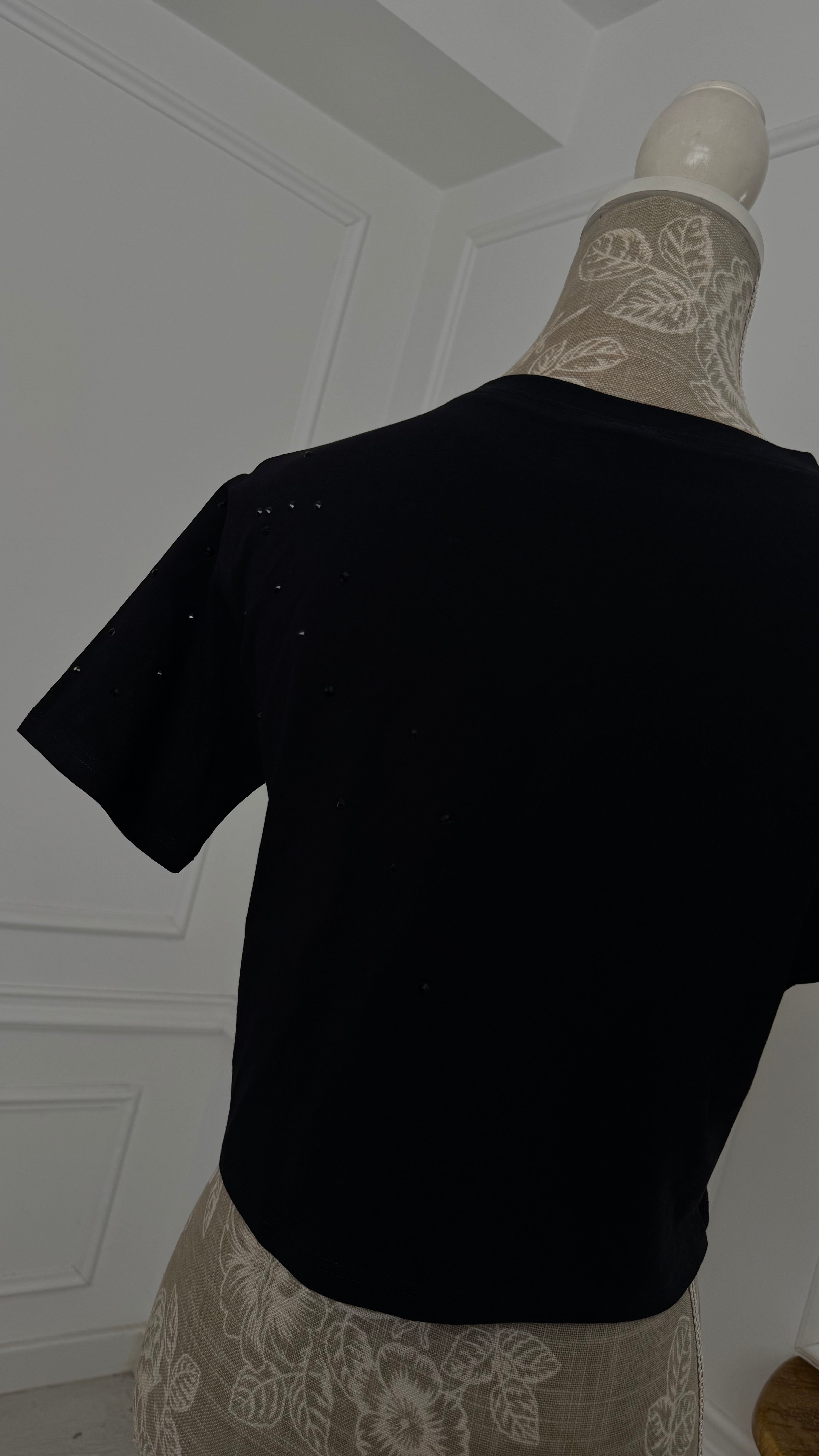 Tricou " Softie" CU CRISTALE Scurt Crop NEGRU