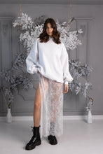 Load image into Gallery viewer, &quot;Blush&quot; Hoodie with Crystals, Open Back, and Bell Sleeves, White
