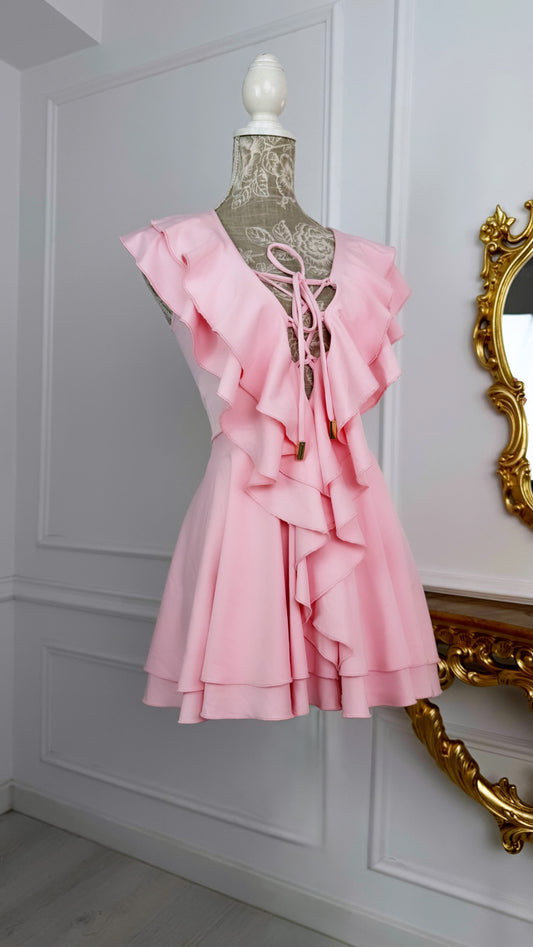 Rochie elasticǎ ALEXIS cu Volane print BLUSH PINK