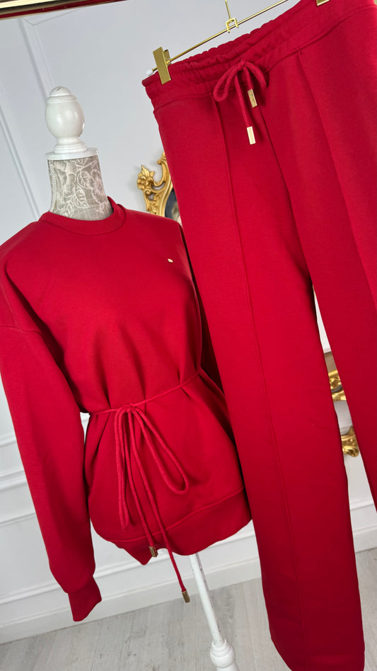 Set 2 Pieces "Eria 500" Backless Top + Straight Cotton Pants Long RED