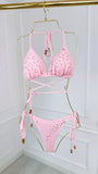 Blush Pink Crystal Triangle Bikini Top with Removable Cups