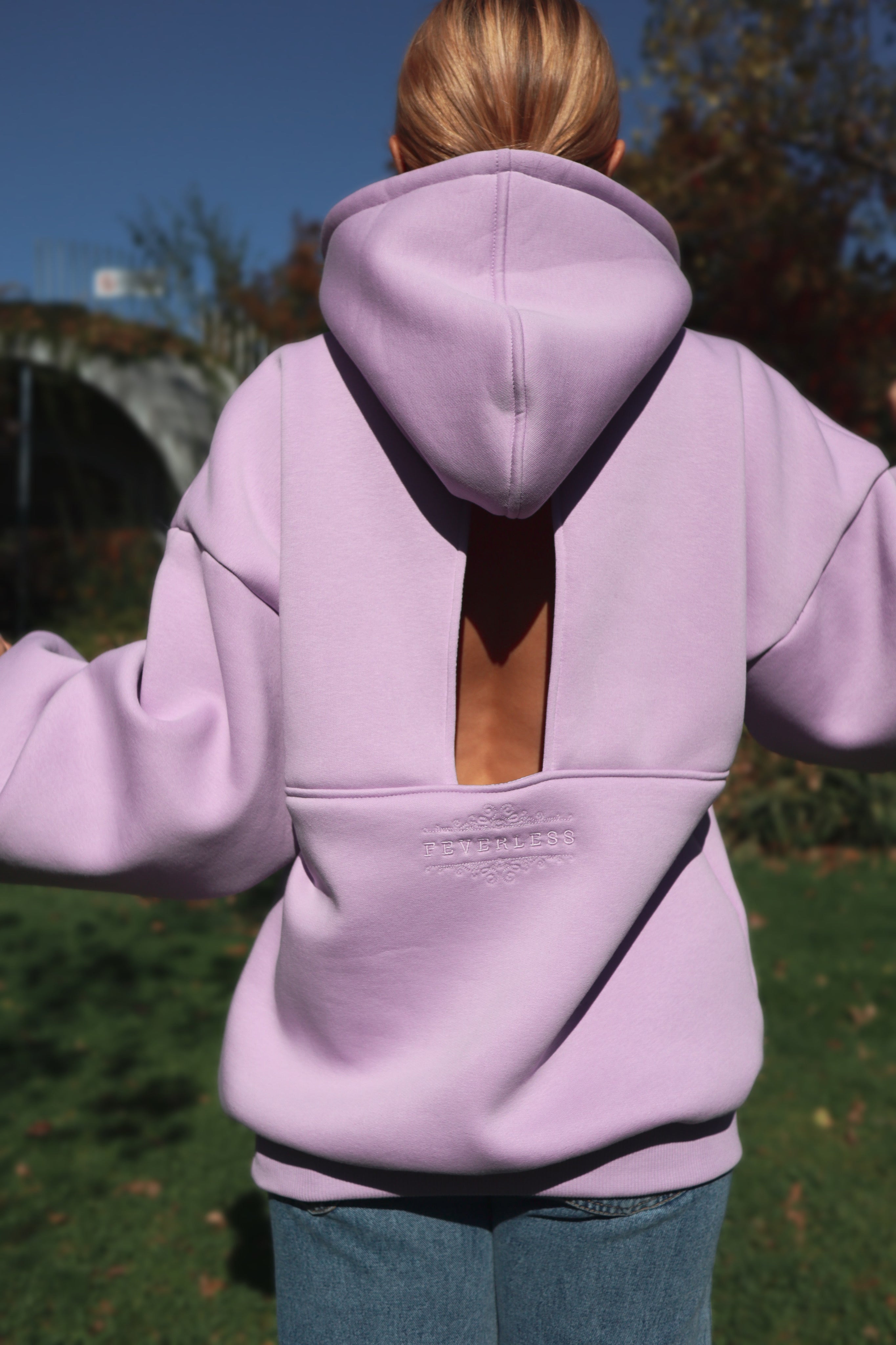 "Blush" Hoodie with Open Back and Bell Sleeves PURPLE