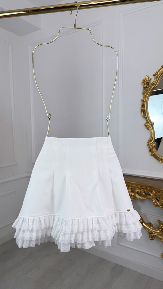 Short Tennis Skirt with Hidden Shorts and Ruffles WHITE