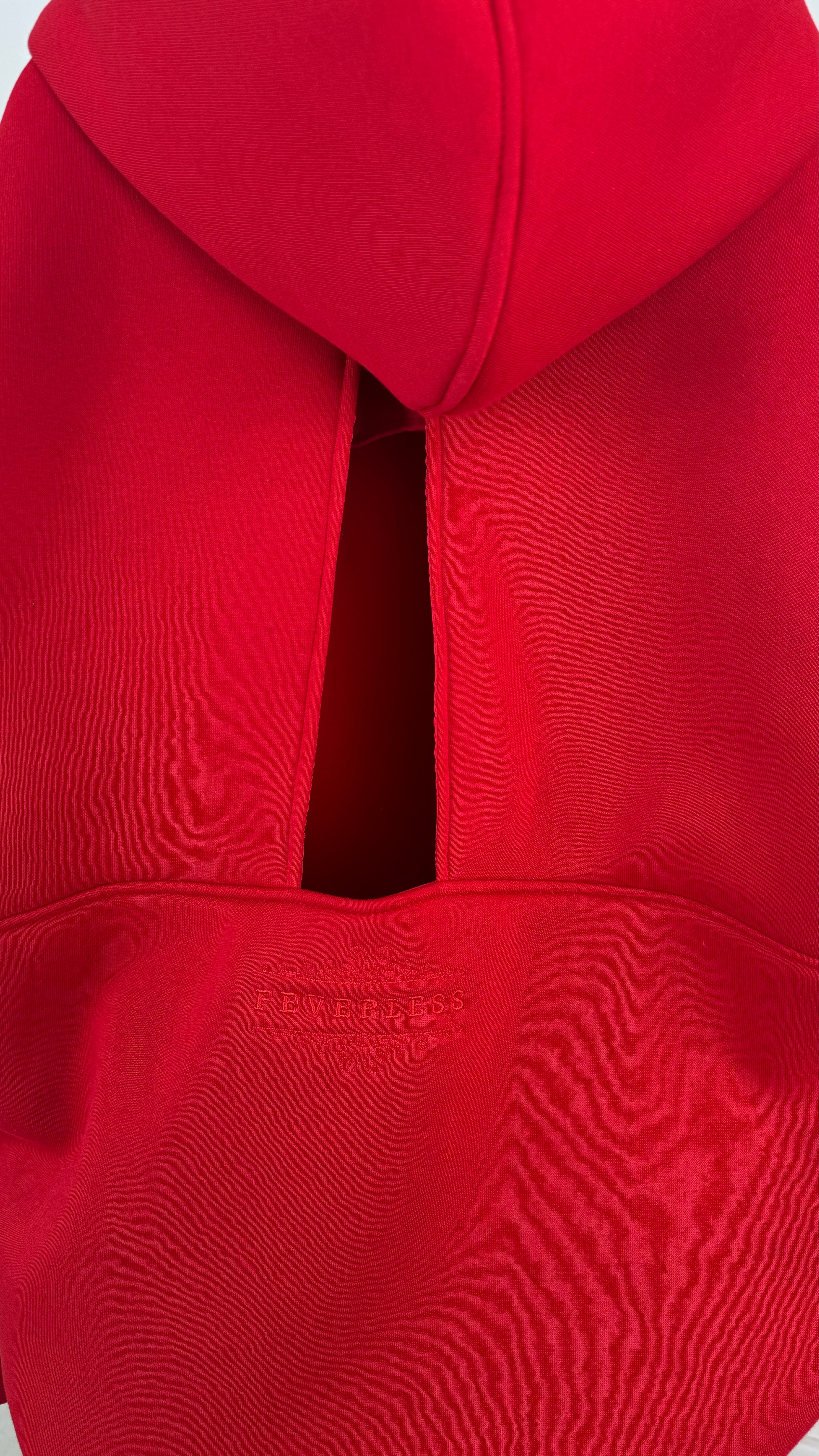 2-Piece Set: "Blush" Open-Back Hoodie + Straight Pants RED