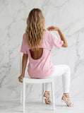 Tricou cu CRISTALE spatele Gol - STANDARD CUT  - BABY PINK