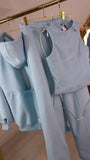 SET 3 piese "Blush" Hanorac cu SPATELE GOL + Pantaloni Drepți + Top - BABY BLUE