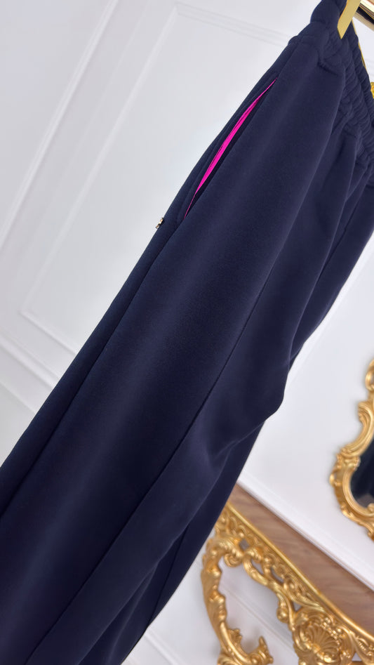 SET 2 piese Hanorac BLUSH cu spatele Gol + Pantaloni  "Blush" Drepți cu buzunare- NAVY BLUE