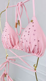 Sutien de baie cu CRISTALE triunghi Blush Pink cupe detașabile