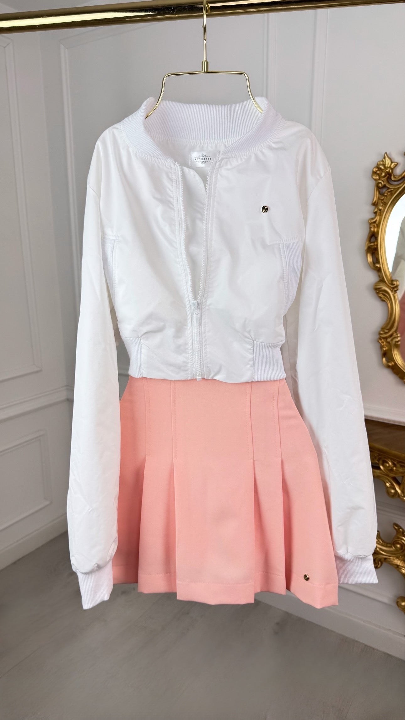 Cropped Lightweight 'Foil-Like' Bomber Jacket - White