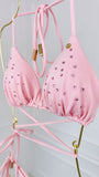 Blush Pink Crystal Triangle Bikini Top with Removable Cups