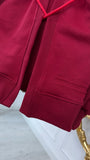 2-Piece Set "Eria": Blouse with Open Back + Straight Long Cotton Pants WINE