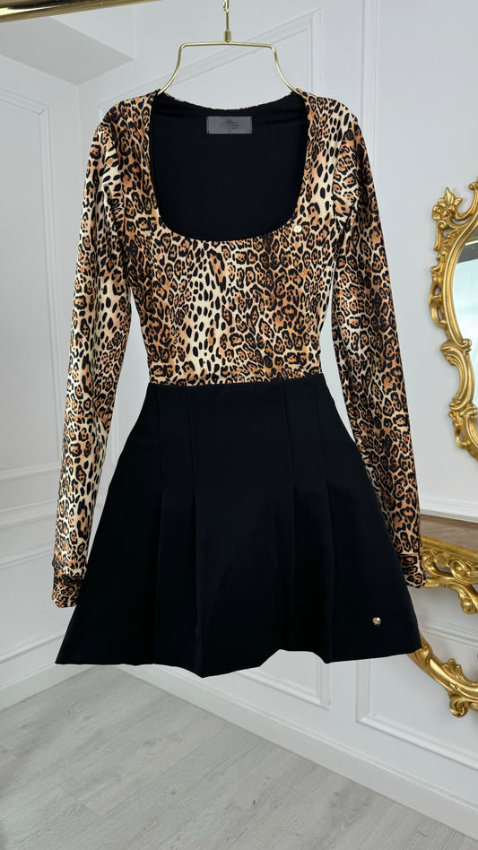 Elastic shaping bodysuit "Hera" with long sleeves leopard-print