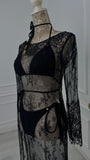 Rochie lungă din dantelă cu mâneca lungă NEGRU