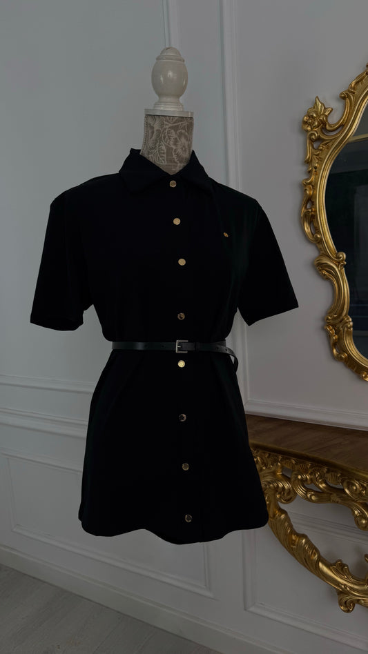 Tricou " Softie " cu guler și CAPSE DESCHIS Lung NEGRU