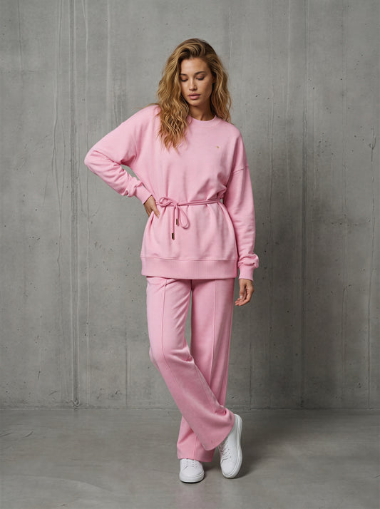 Set 2 Piese " Eria 330" Bluza cu Spatele Gol + Pantaloni Bumbac Drepți Lungi BABY PINK