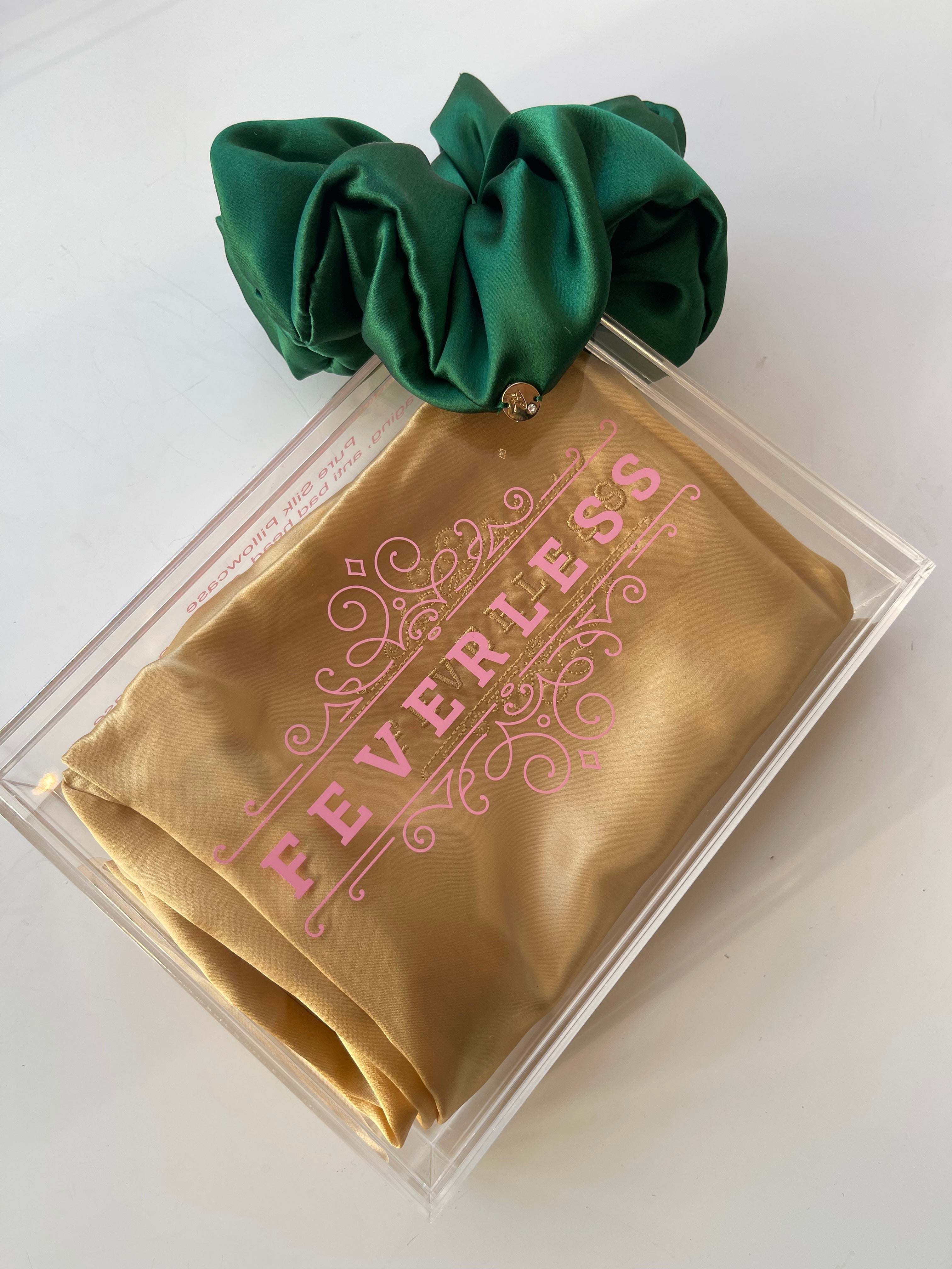 FeverLess Embroidered Natural Silk Mulberry Zipper Pillow Cover Gold