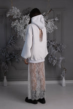 Load image into Gallery viewer, &quot;Blush&quot; Hoodie with Crystals, Open Back, and Bell Sleeves, White