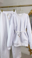 Set 2 Piese " Eria 500" Bluza cu Spatele Gol + Pantaloni Bumbac Drepți Lungi ALB