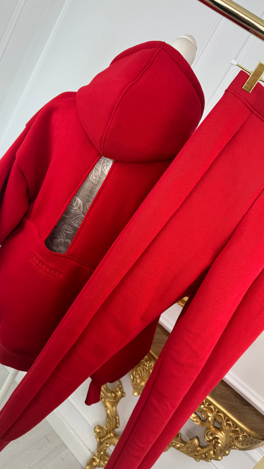 Set de 2 Piezas Sudadera "Blush" con Espalda Descubierta + Pantalones Tapered ROJO