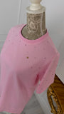 Tricou cu CRISTALE spatele Gol - STANDARD CUT  - BABY PINK