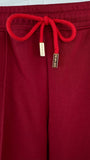 2-Piece Set "Eria": Blouse with Open Back + Straight Long Cotton Pants WINE