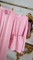 2-Piece Set "Eria": Blouse with Open Back + Straight Long Cotton Pants BABY PINK