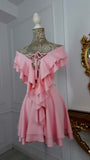 Rochie elasticǎ ALEXIS cu Volane print BLUSH PINK
