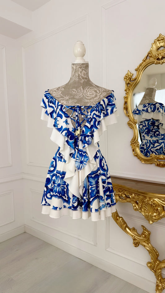 Rochie elasticǎ ALEXIS cu Volane print Majolica