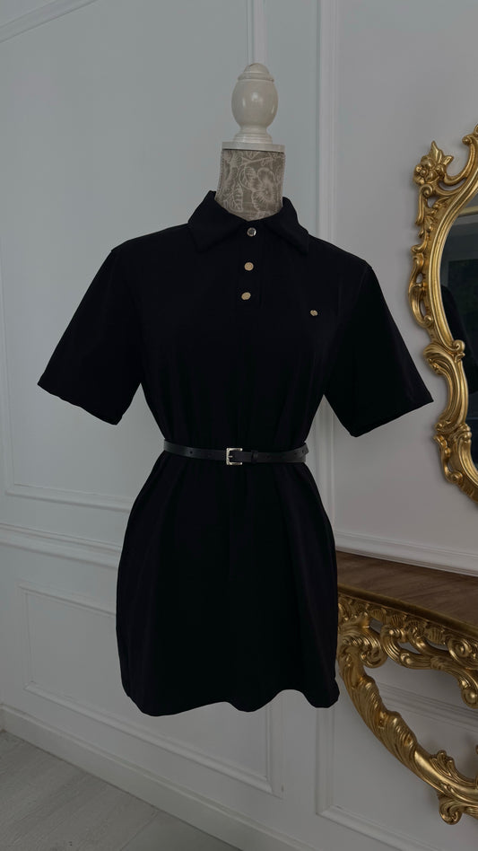 Tricou  " Softie " cu guler și CAPSE Lung NEGRU