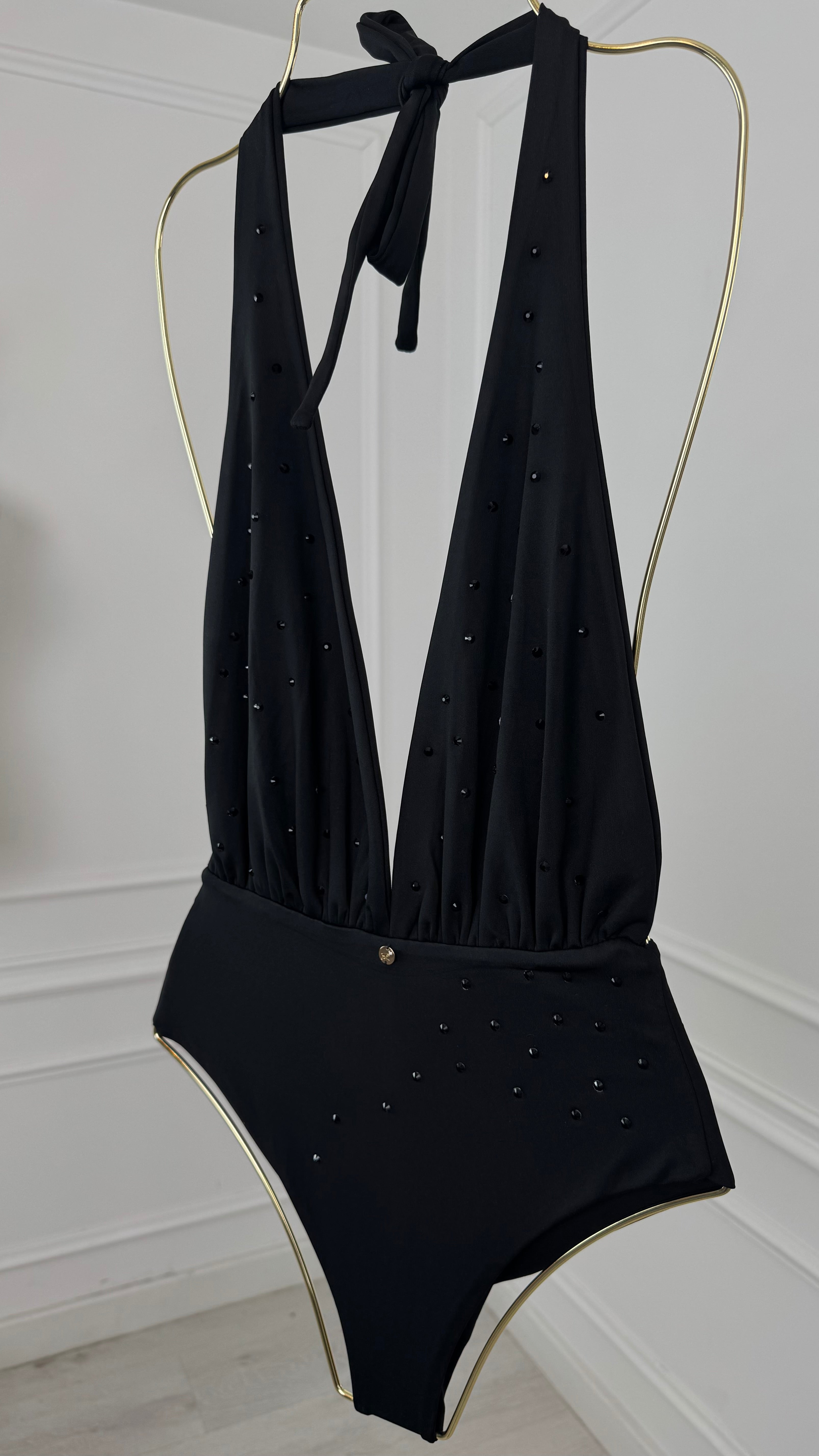 Costum de baie/Body CRISTALE întreg "Gaia" NEGRU