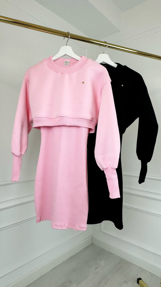 SET 2 Cropped Blouse + SHORT Rib Dress - 4 COLOR VARIATIONS