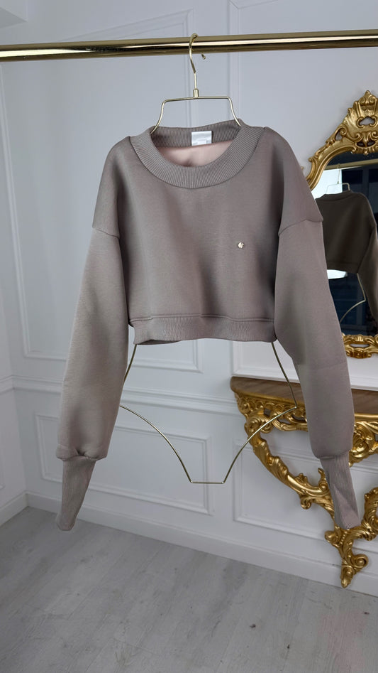 Bluză  cu Satin la interior Cropped Mocha Mousse