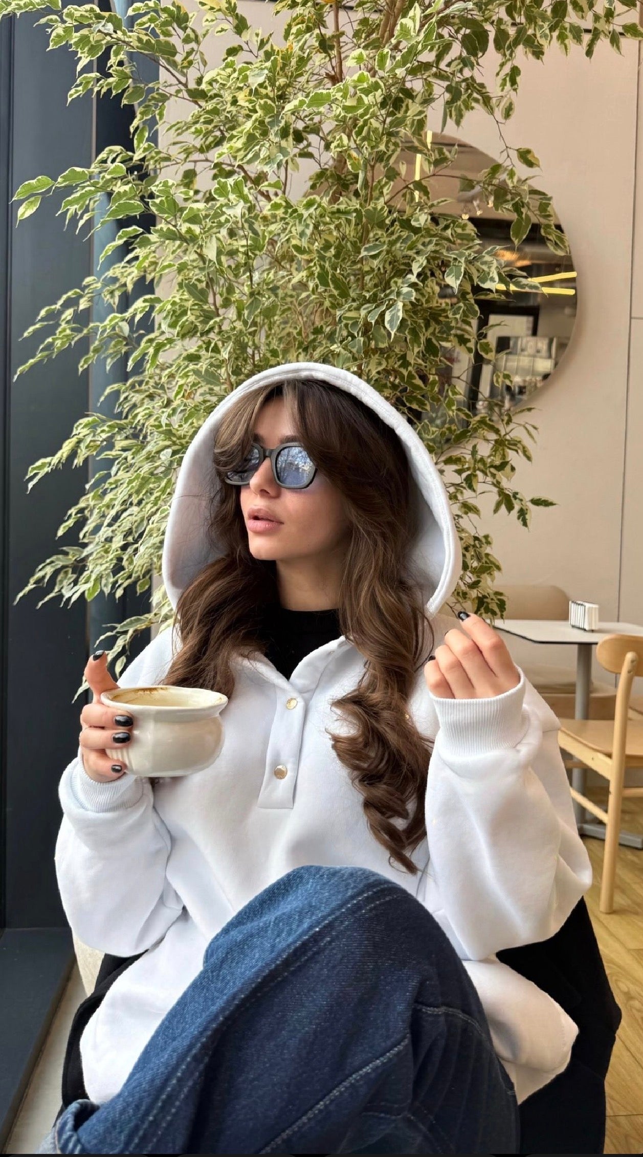 Hanorac " Blush Snap " cu capse și Satin pe interior ALB