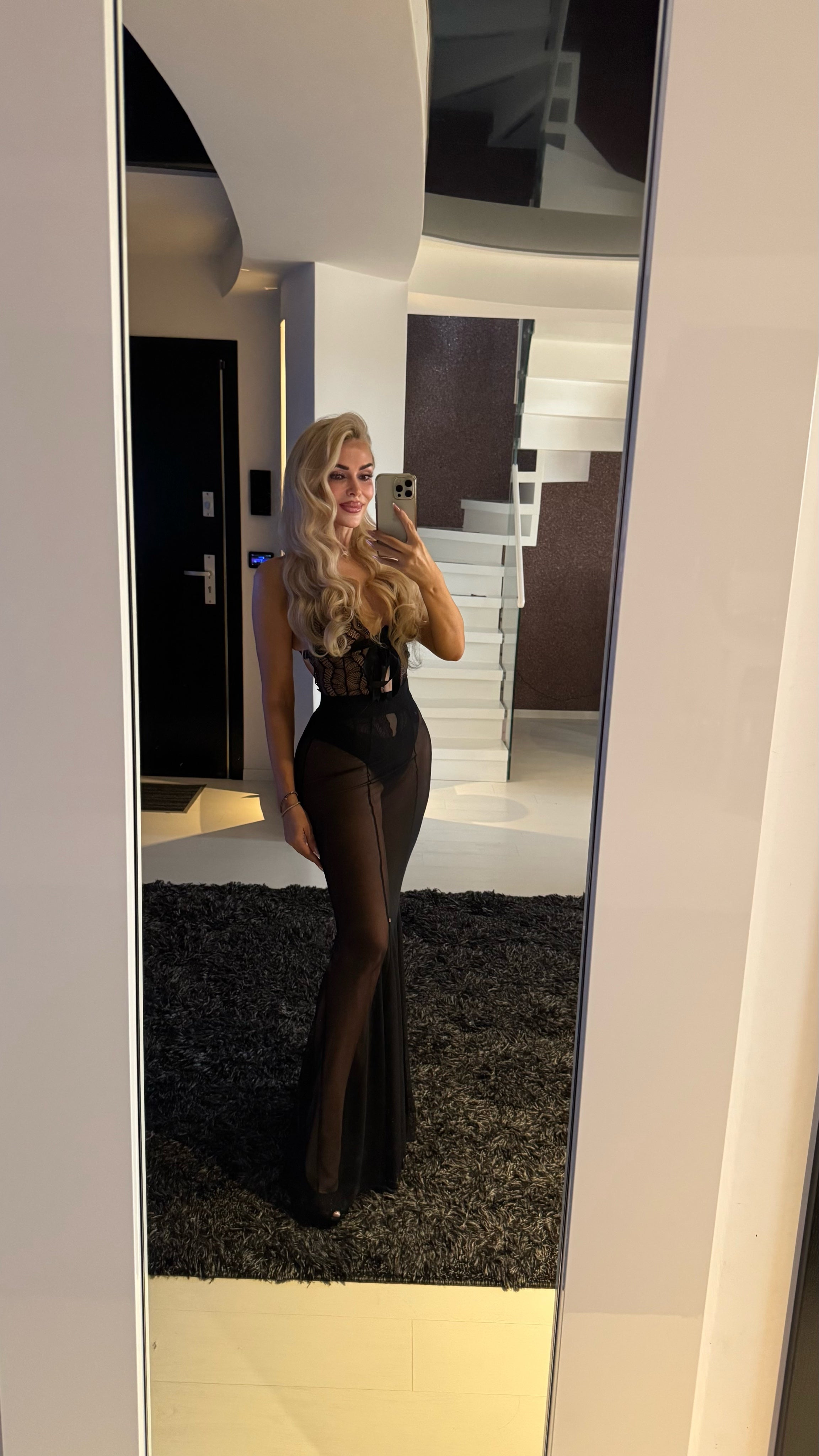 Fustă lungă evazată tulle elastic NEGRU