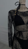 Rochie lungă din dantelă cu mâneca lungă NEGRU