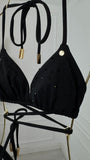 Sutien de baie cu CRISTALE triunghi cupe detaşabile NEGRU