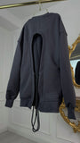 Set 2 Piese " Eria 500" Bluza cu Spatele Gol + Pantaloni Bumbac Drepți Lungi DARK GREY