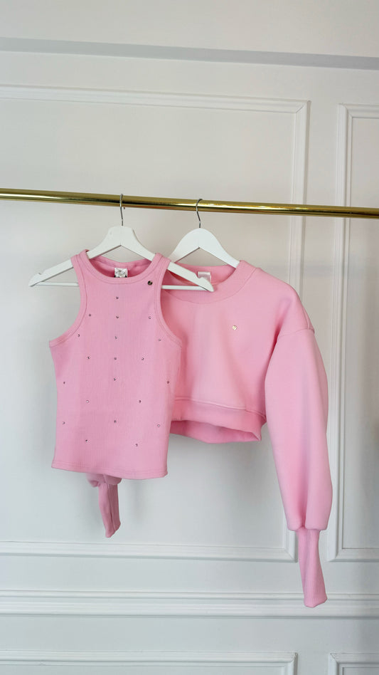Set of 2 pieces Blouse "Blush" Cropped + Crystal Top BABY PINK