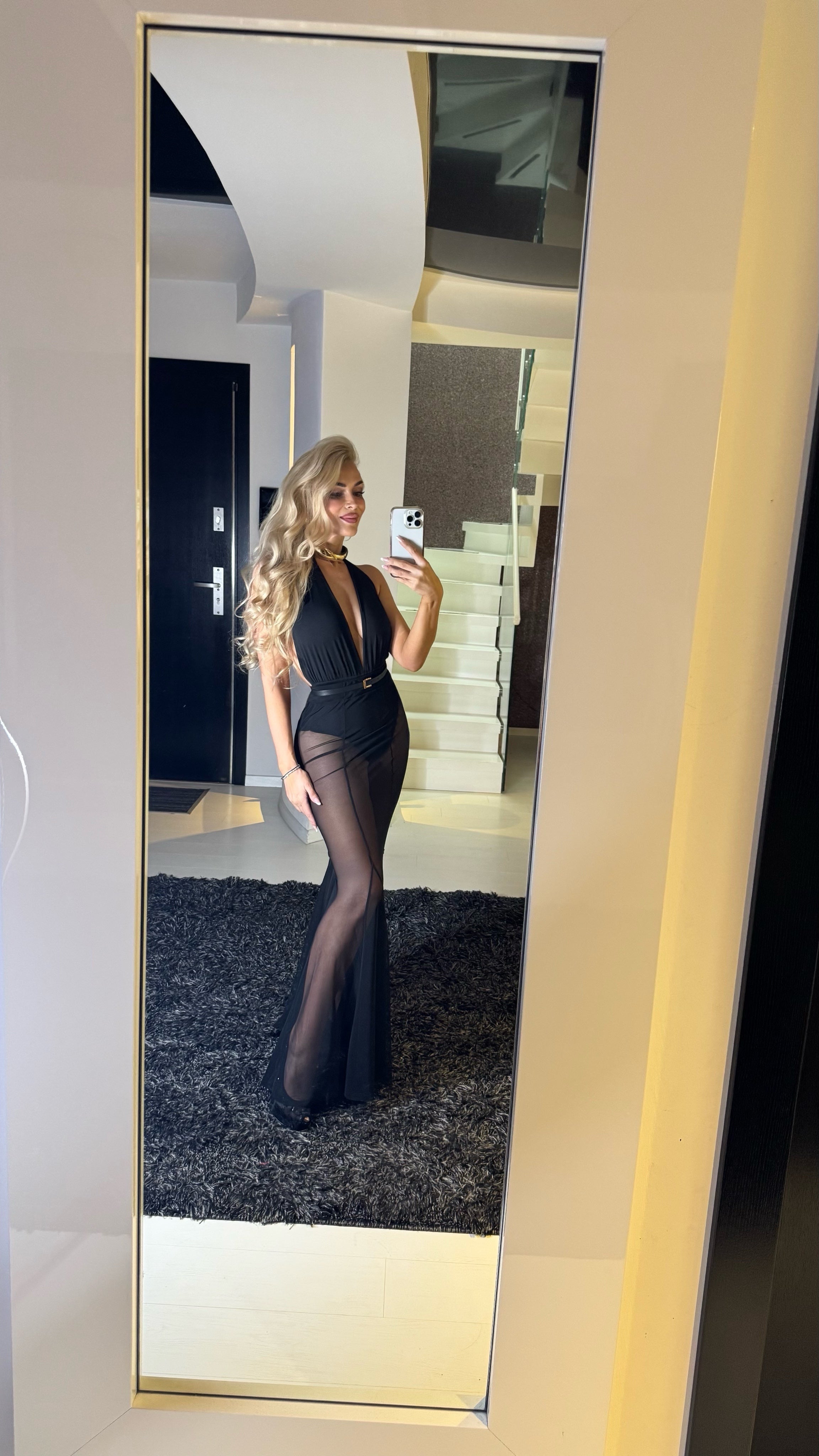 Fustă lungă evazată tulle elastic NEGRU