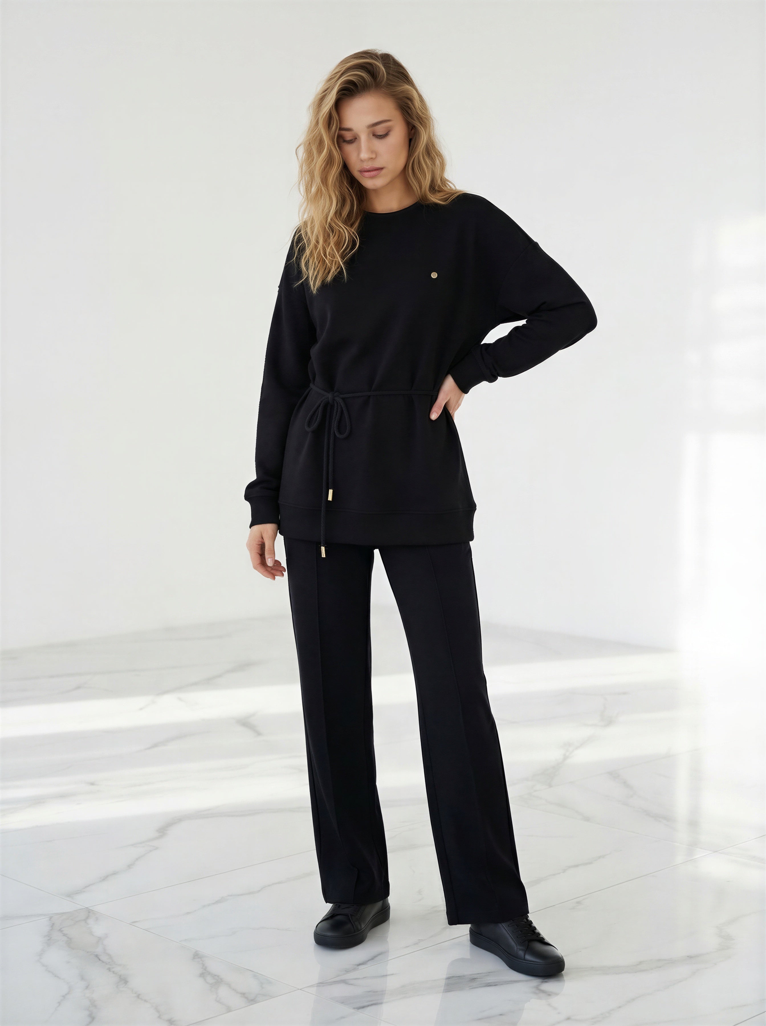 Pantaloni "ERIA 500" Bumbac Drepți Largi NEGRU