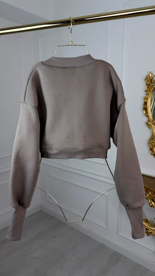 Bluză  cu Satin la interior Cropped Mocha Mousse