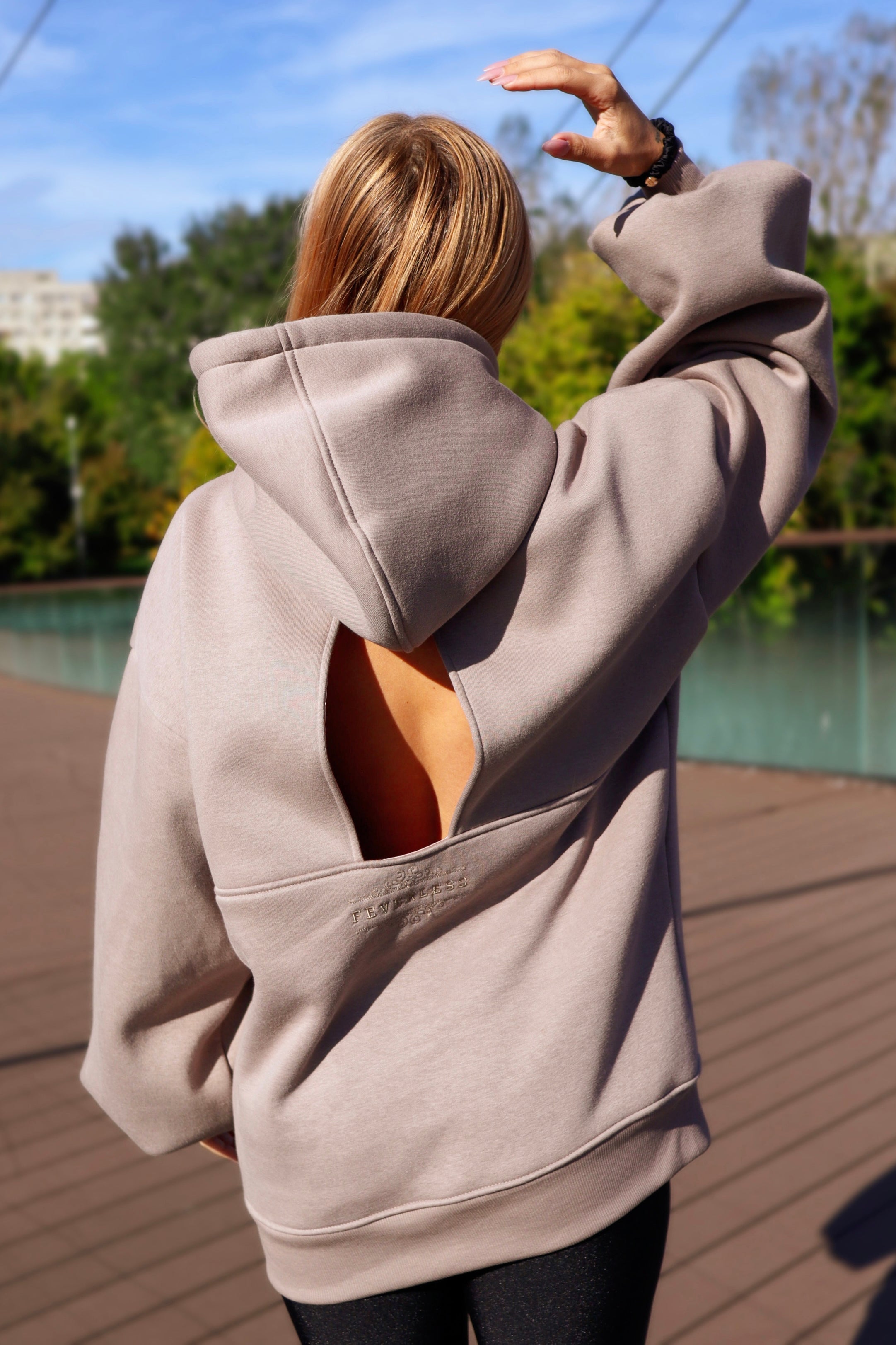 "Blush" Hoodie with Open Back and Bell Sleeves GREJE