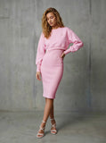 SET 2 Cropped Blouse + Rochie din Rib MIDI - BABY PINK