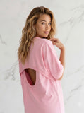 Tricou cu spatele Gol - OVERSIZE   - BABY PINK