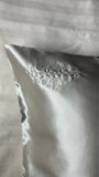 SET of 2 x FeverLess Embroidered Pillowcases in Natural Mulberry Silk with Silver Zipper