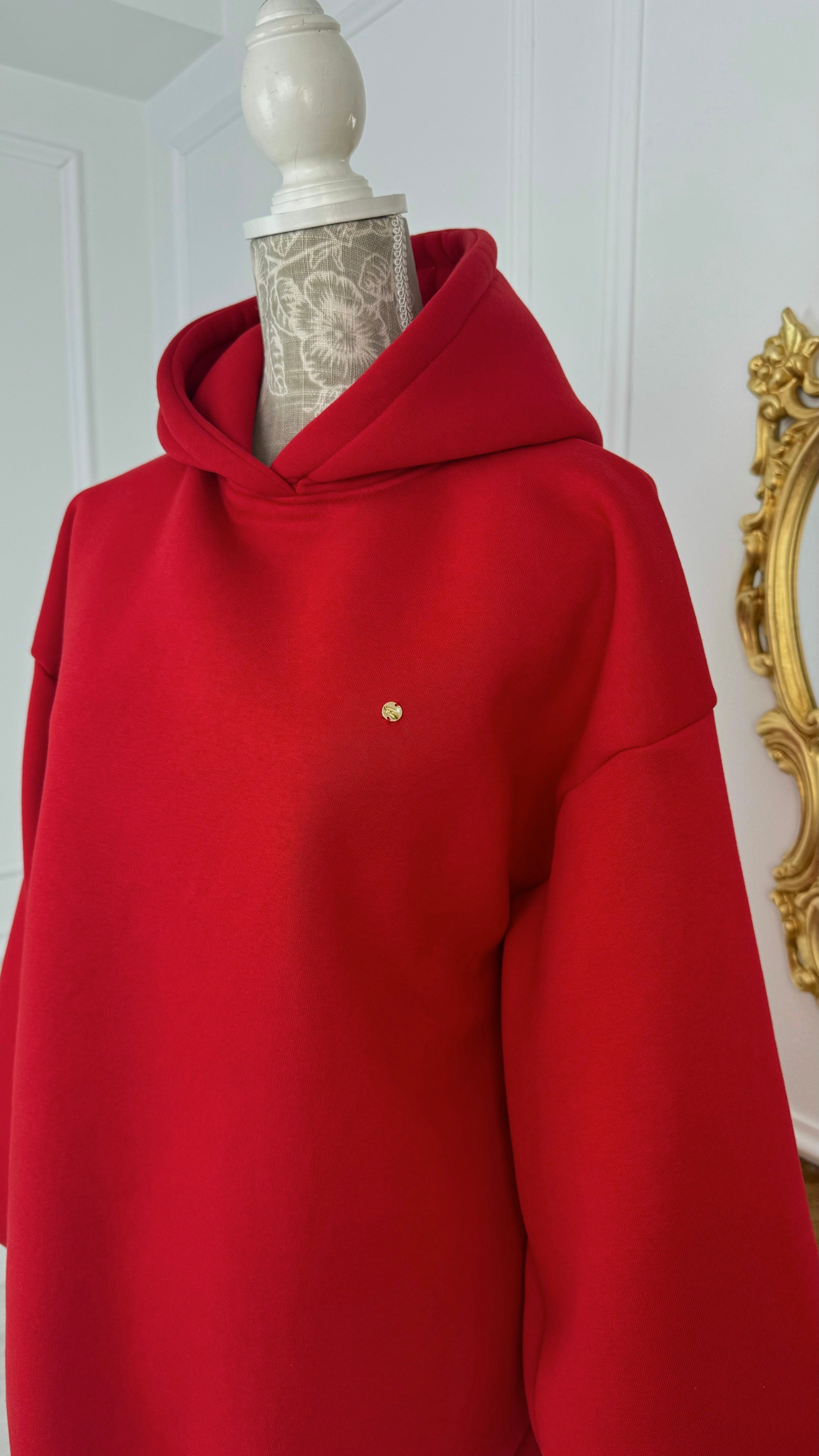 OUTLET Sudadera con capucha "Blush" con espalda descubierta y mangas acampanadas ROJA