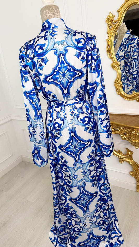 Cardigan/Robe Satin "Delicate" with Bell Sleeve Santorini